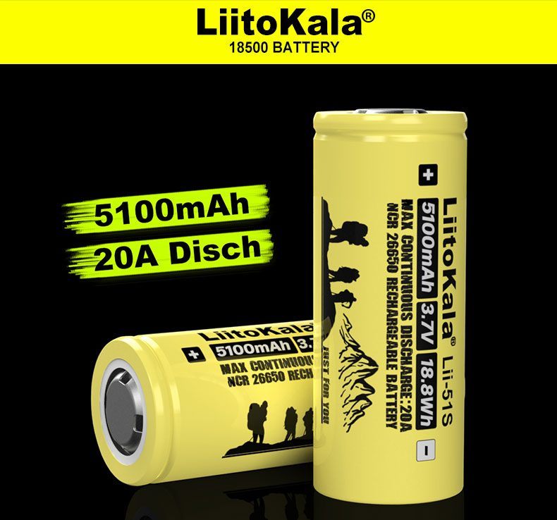 Аккумулятор Liitokala Lii-51S, 26650, 20 А, 5100мАч